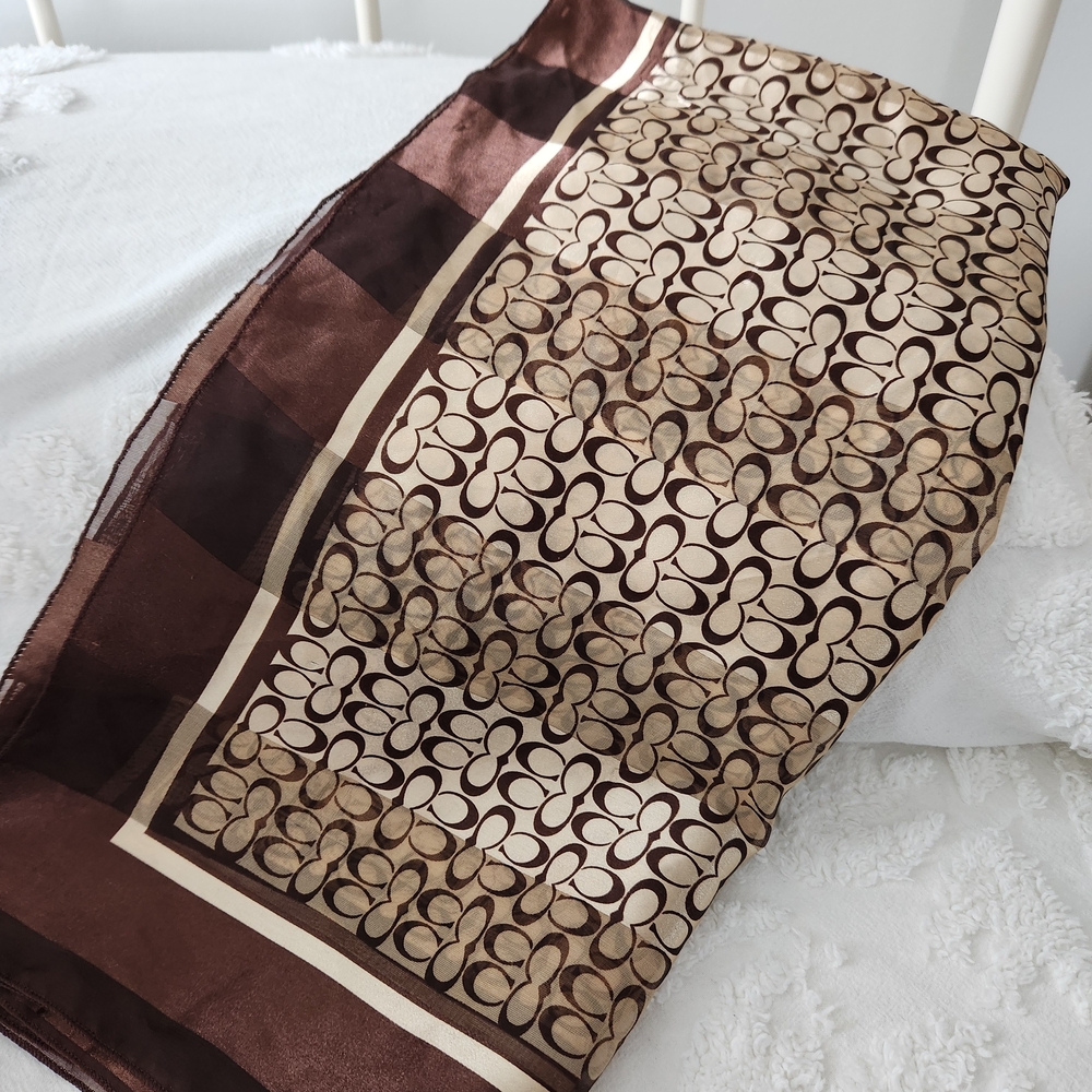 Coach Brown & Cream Signature Silk Scarf - Picture 4 of 4